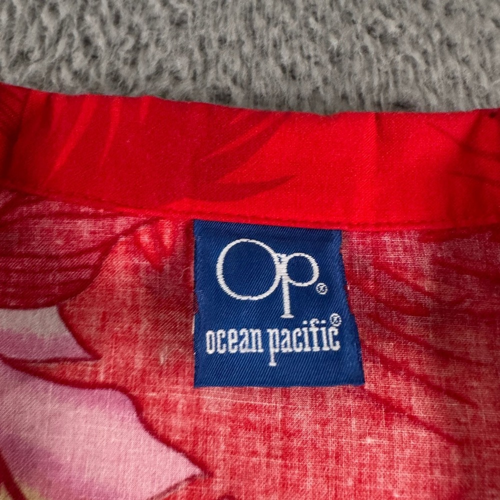 Vtg 80's Ocean Pacific Hawaiian SS Shirt‎ Mens M Red Tropical Made In USA - Picture 5 of 11